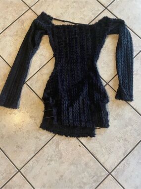 SHEIN Black Fuzzy Off-Shoulder Knit Sweater